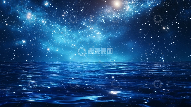高清大图下载【趣麦麦图】夜空下的海洋星空背景