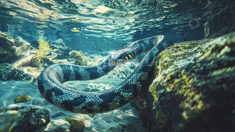 高清大图下载【趣麦麦图】水下海蛇自然生态场景