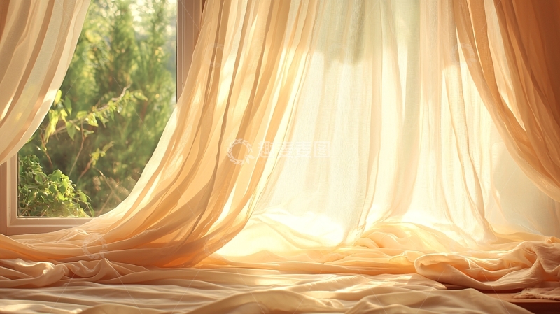 高清大图下载【趣麦麦图】阳光透过窗帘的温馨场景