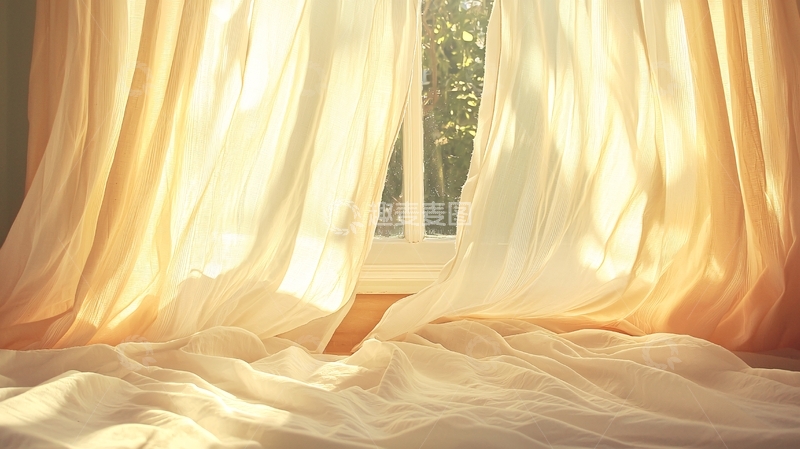 高清大图下载【趣麦麦图】阳光透过窗帘照进房间