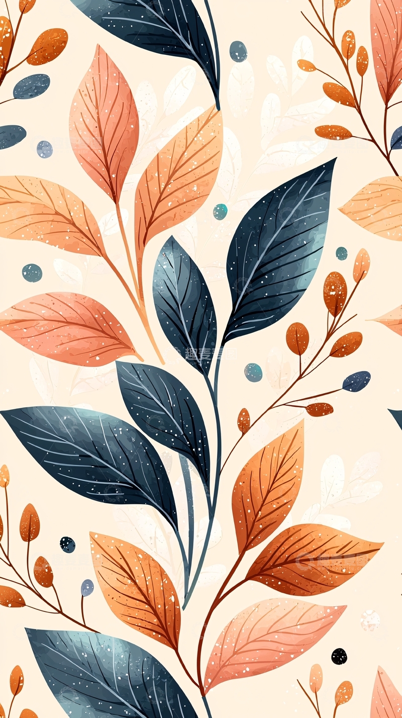 高清大图下载【趣麦麦图】秋日树叶插画背景图