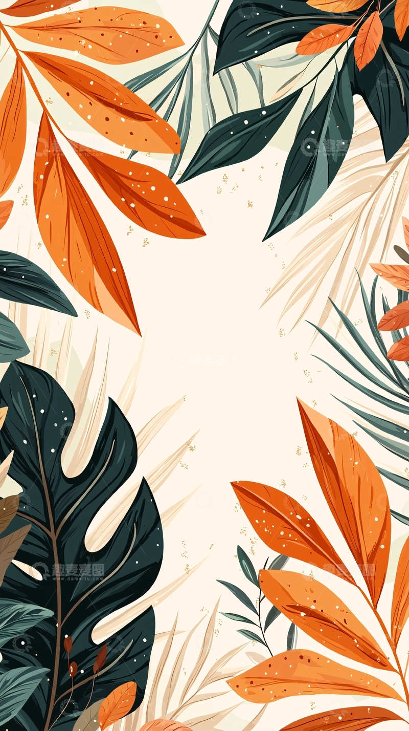高清大图下载【趣麦麦图】秋日热带植物插画背景