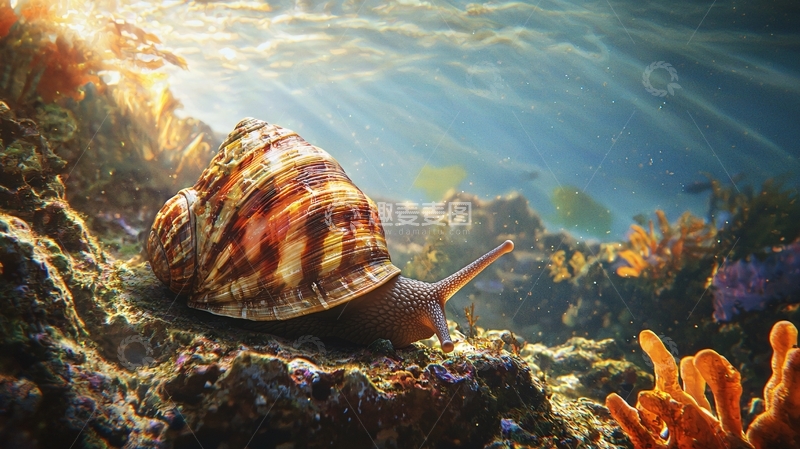 高清大图下载【趣麦麦图】海底蜗牛与珊瑚礁