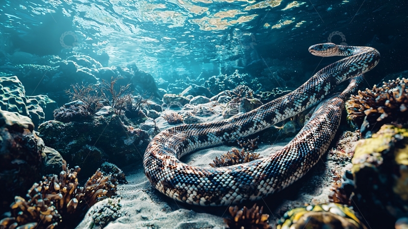 高清大图下载【趣麦麦图】水下海蛇生态场景