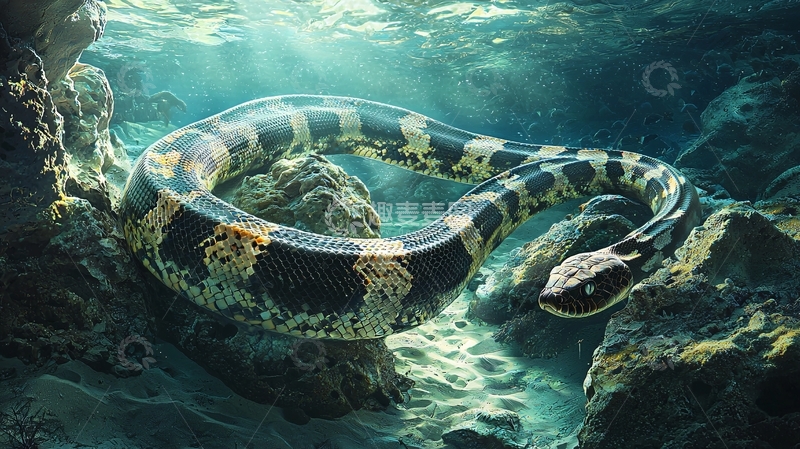 高清大图下载【趣麦麦图】水下巨蟒神秘场景