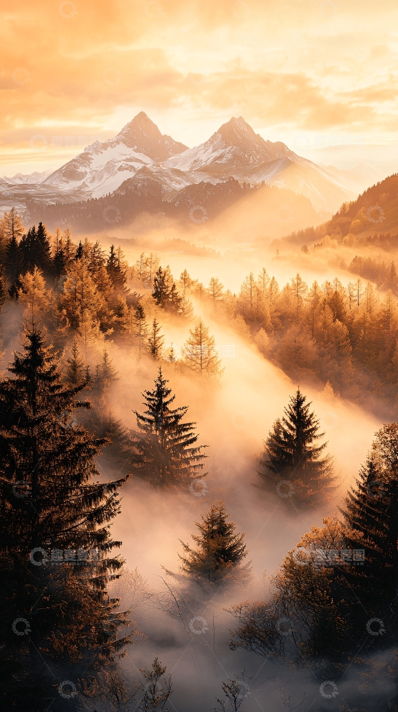 高清大图下载【趣麦麦图】晨雾中的山林风景