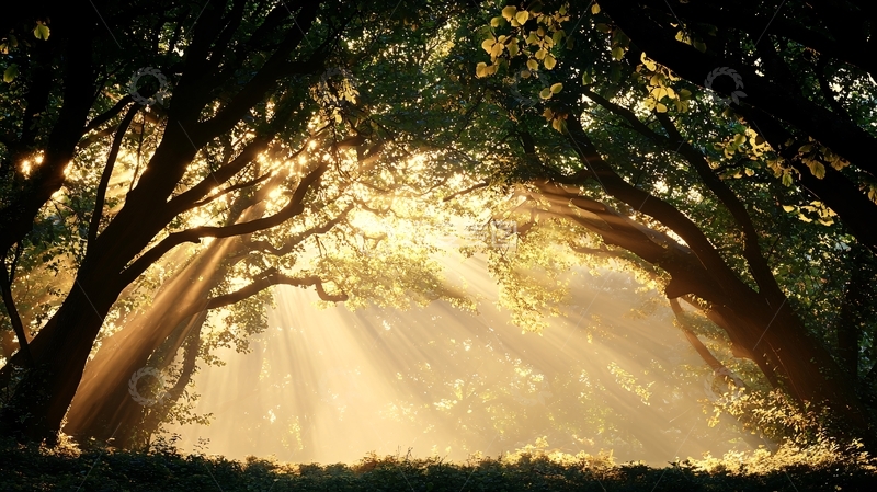 高清大图下载【趣麦麦图】阳光透过树叶的森林美景