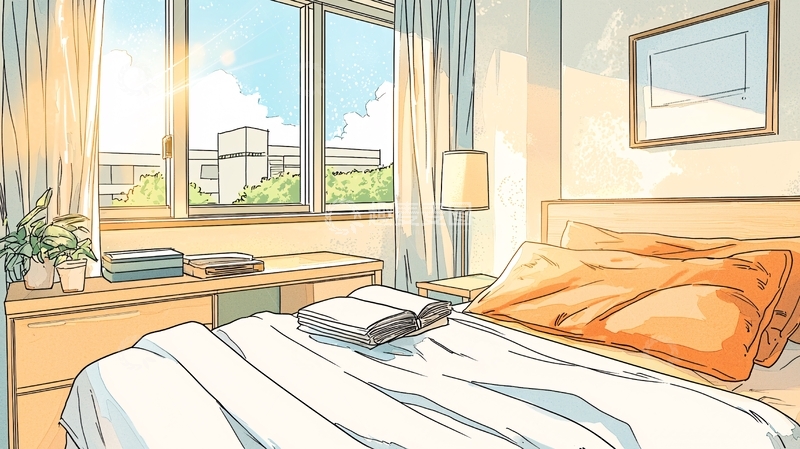 高清大图下载【趣麦麦图】温馨卧室插画素材