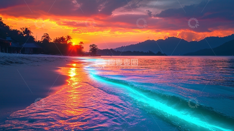 高清大图下载【趣麦麦图】日落海滩梦幻色彩