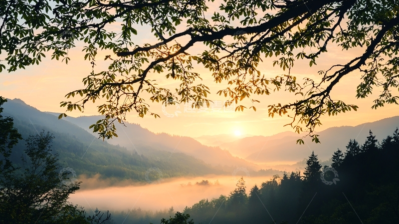 高清大图下载【趣麦麦图】晨雾山谷日出风景