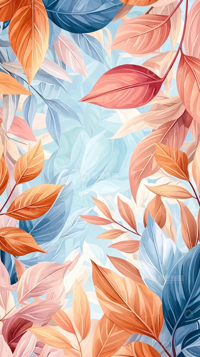 高清大图下载【趣麦麦图】秋叶渐变色彩背景图