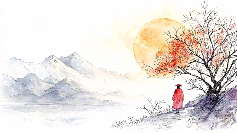 高清大图下载【趣麦麦图】秋日山间独行人