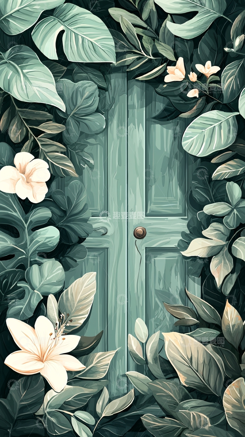高清大图下载【趣麦麦图】绿色植物环绕的神秘门