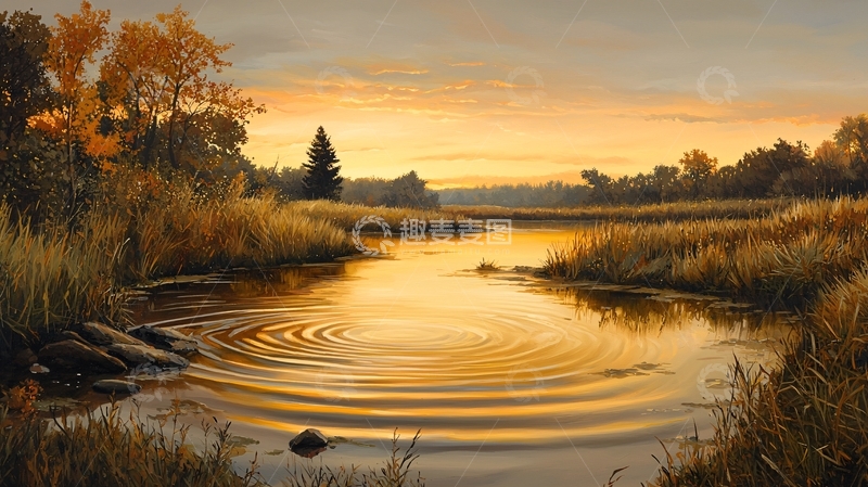 高清大图下载【趣麦麦图】秋日黄昏小溪静谧