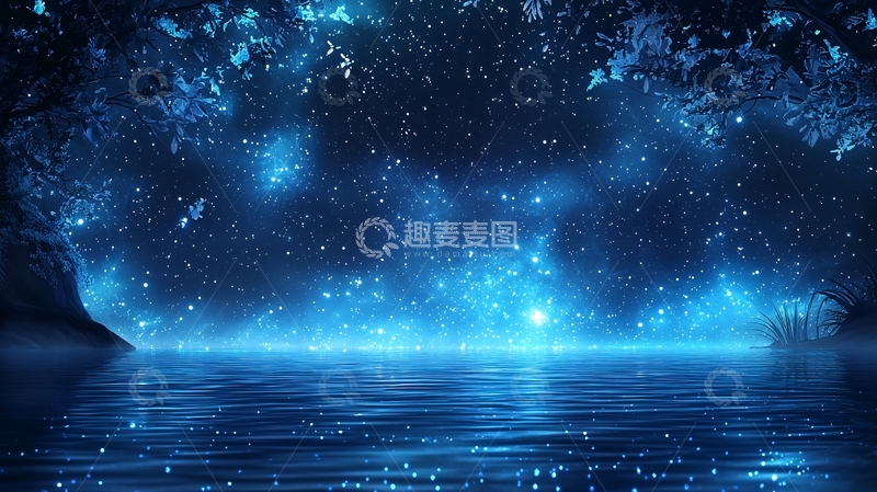 高清大图下载【趣麦麦图】夜晚星空下的宁静湖面