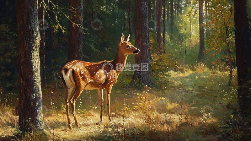 高清大图下载【趣麦麦图】森林中的鹿高清图片