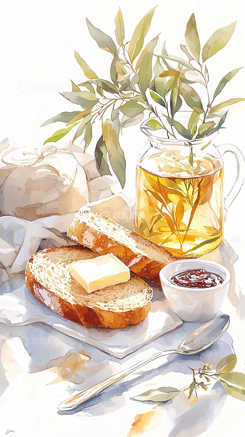 高清大图下载【趣麦麦图】秋日茶点与面包插画