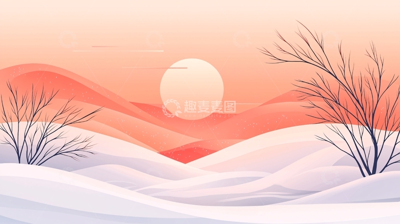 高清大图下载【趣麦麦图】冬日雪景夕阳下的宁静