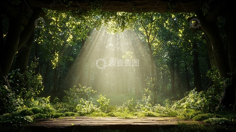 高清大图下载【趣麦麦图】森林中的阳光穿透树冠