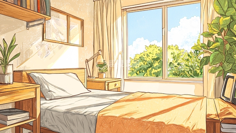 高清大图下载【趣麦麦图】温馨卧室插画素材