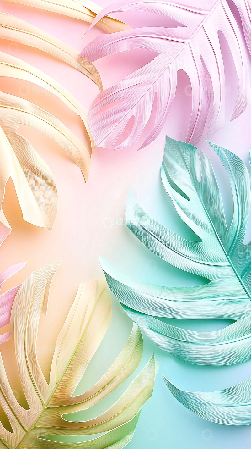 高清大图下载【趣麦麦图】热带植物叶子渐变背景图