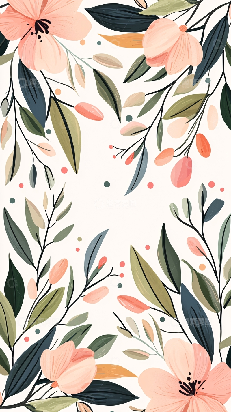 高清大图下载【趣麦麦图】清新花卉手绘背景图案