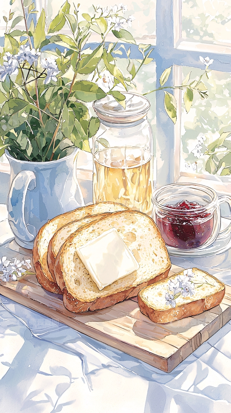 高清大图下载【趣麦麦图】阳光下的早餐插画