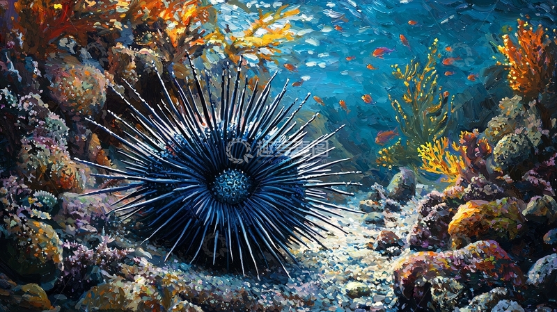 高清大图下载【趣麦麦图】海底海胆与珊瑚礁