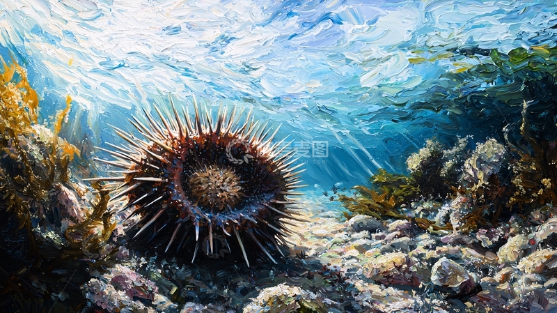 高清大图下载【趣麦麦图】海底海胆与珊瑚礁