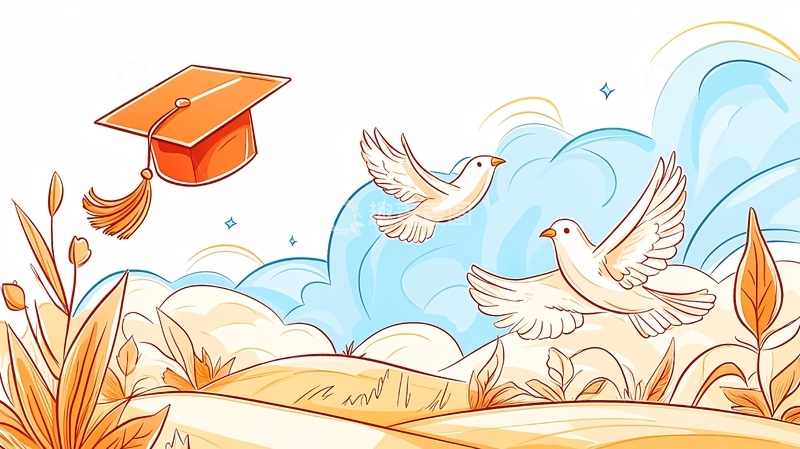 高清大图下载【趣麦麦图】毕业帽与飞翔的和平鸽