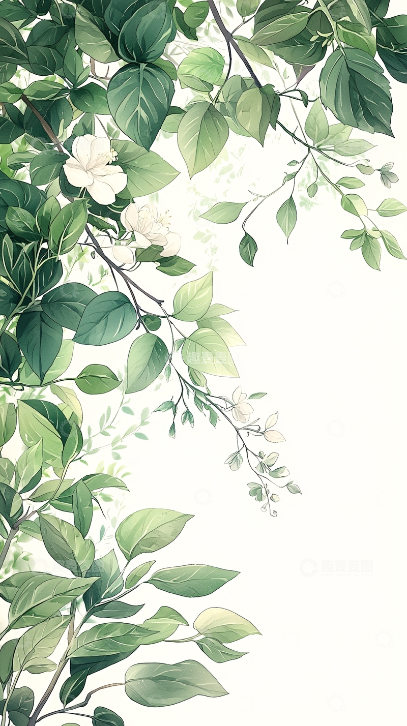 高清大图下载【趣麦麦图】清新绿叶花卉背景图