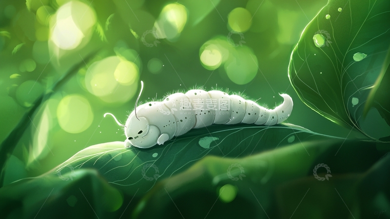 高清大图下载【趣麦麦图】绿色背景下的白色毛毛虫