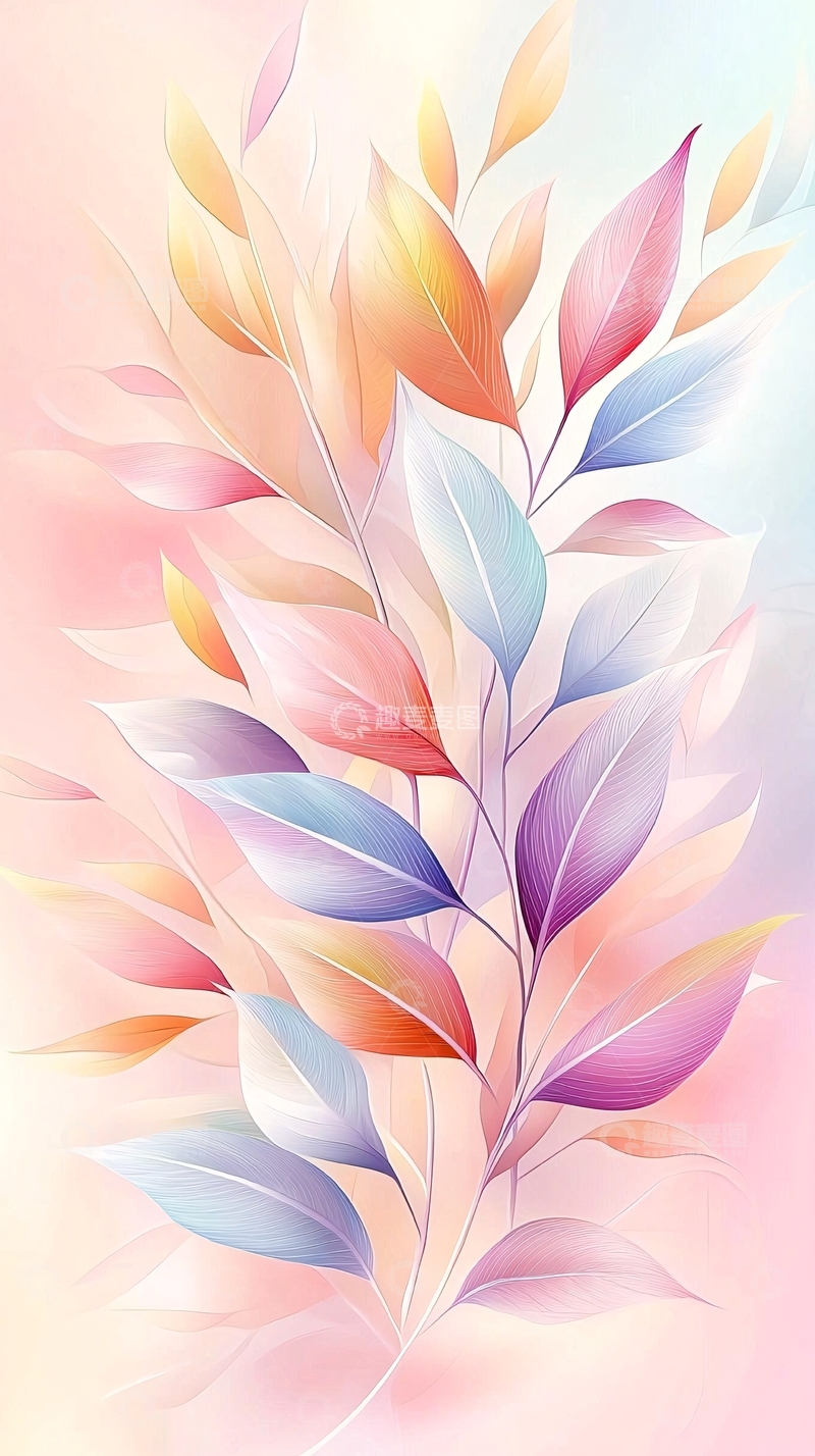 高清大图下载【趣麦麦图】梦幻色彩植物插画背景