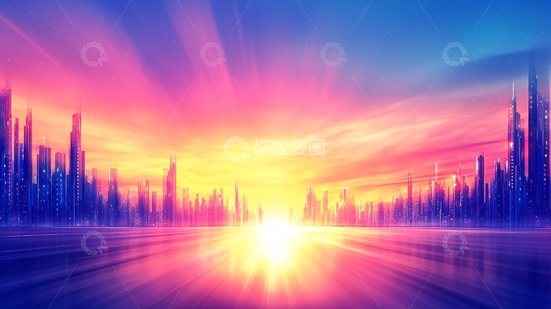 高清大图下载【趣麦麦图】未来城市日出光影效果