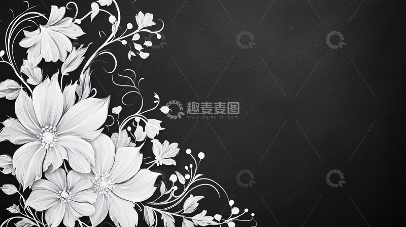 高清大图下载【趣麦麦图】黑白花卉边框背景图