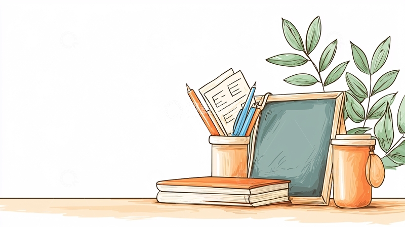 高清大图下载【趣麦麦图】书桌上的文具与植物插画