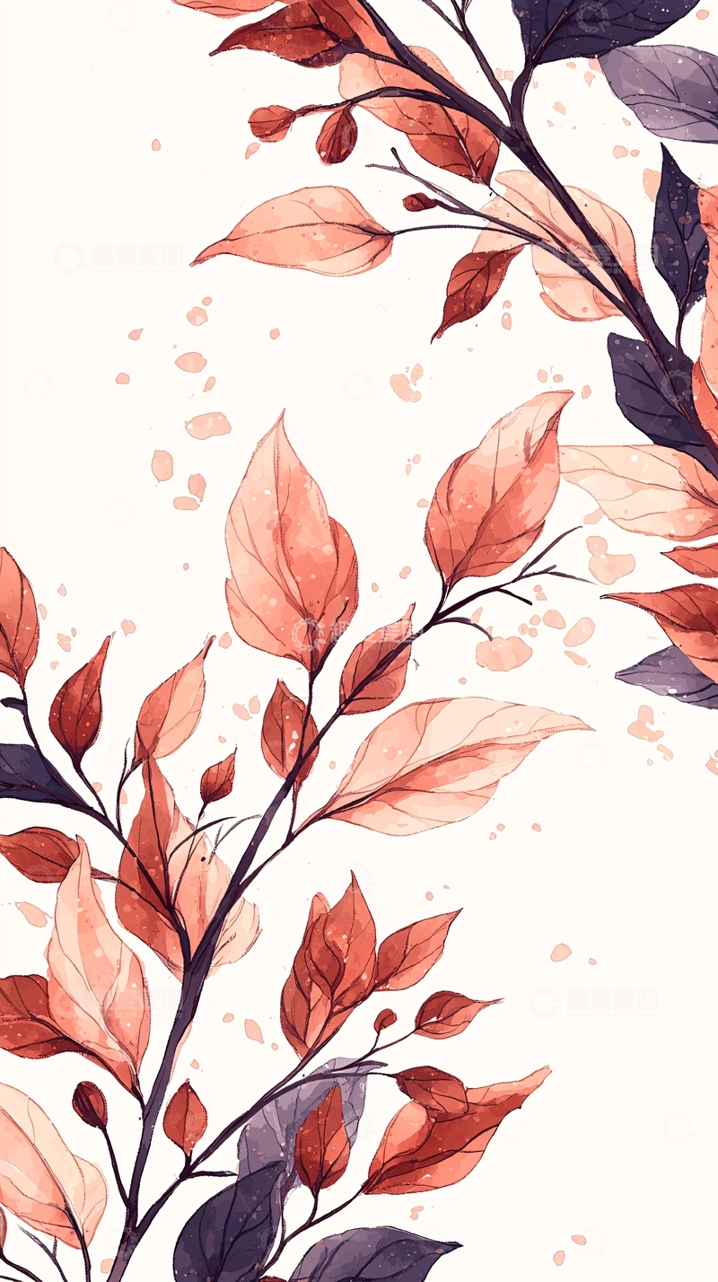 高清大图下载【趣麦麦图】秋日落叶手绘插画背景图