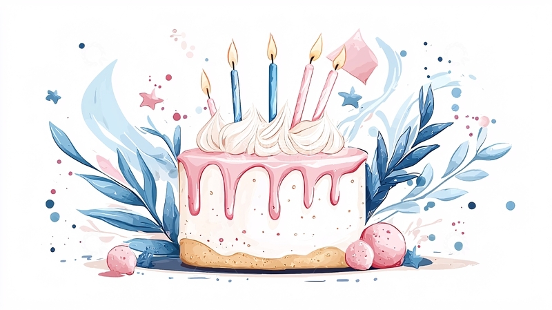 高清大图下载【趣麦麦图】粉色生日蛋糕插图素材