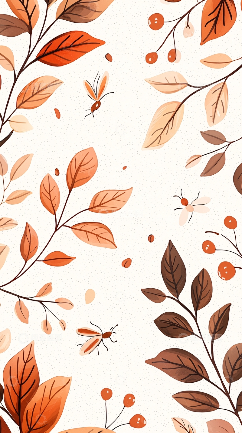 高清大图下载【趣麦麦图】秋日落叶与昆虫插画背景