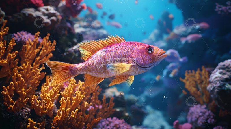 高清大图下载【趣麦麦图】珊瑚礁中的色彩斑斓鱼