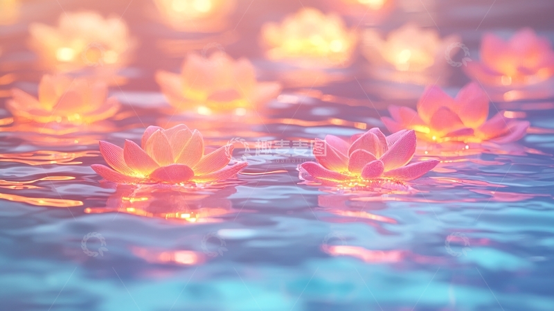高清大图下载【趣麦麦图】水面上漂浮的莲花灯
