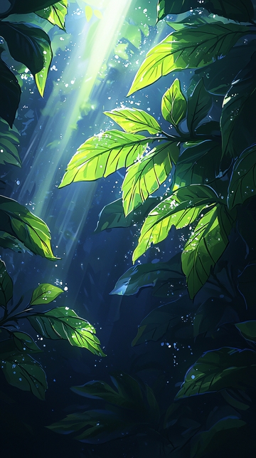 阳光穿透森林树叶