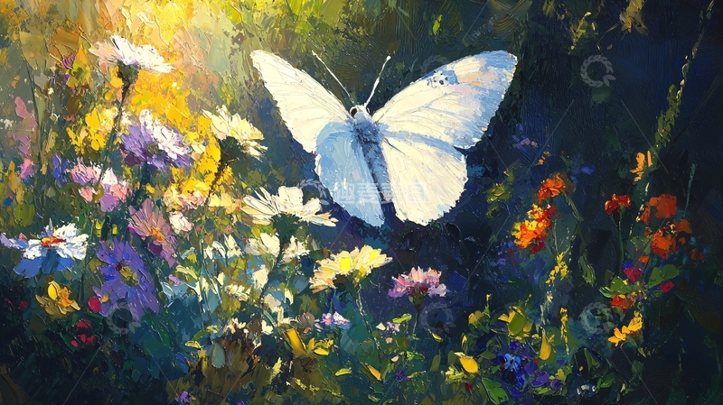 高清大图下载【趣麦麦图】白蝶花丛中飞舞