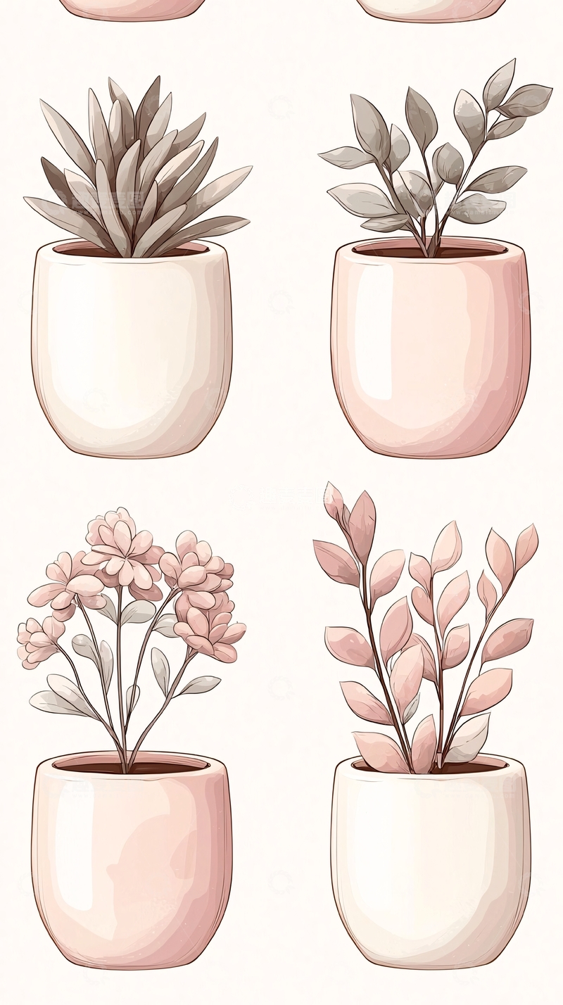 高清大图下载【趣麦麦图】室内植物盆栽插画素材