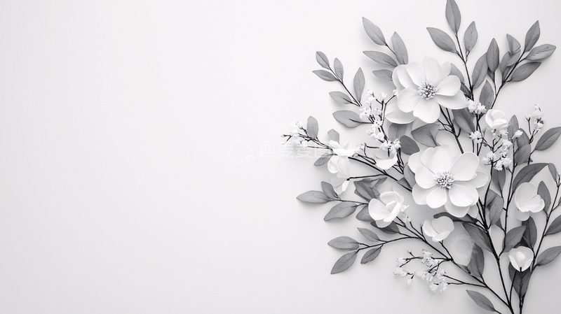 高清大图下载【趣麦麦图】黑白花卉简约背景素材