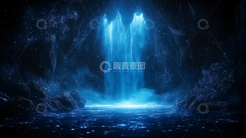 高清大图下载【趣麦麦图】神秘洞穴中的蓝色瀑布