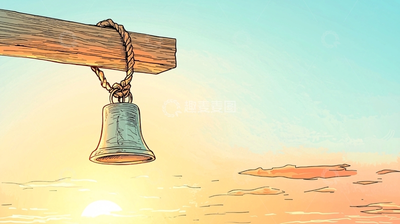 高清大图下载【趣麦麦图】夕阳下的风铃与海景