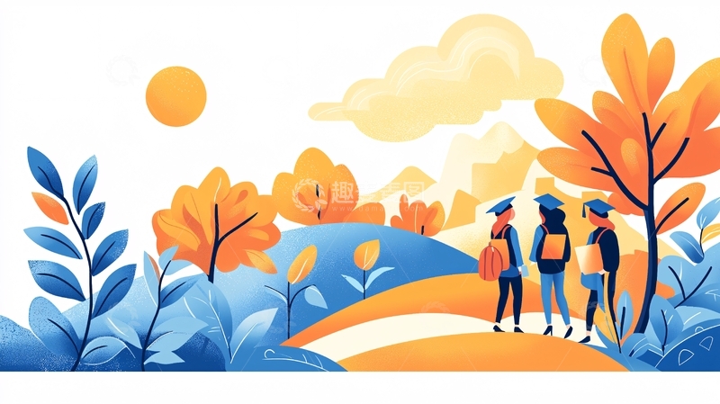 高清大图下载【趣麦麦图】毕业季校园风景插画