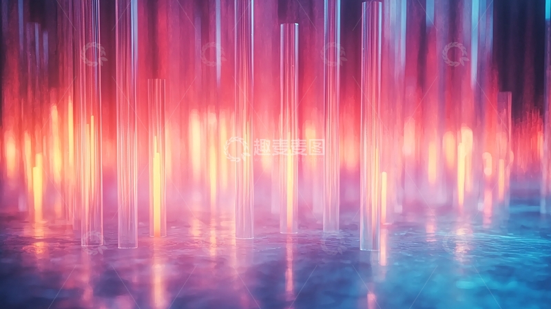 高清大图下载【趣麦麦图】霓虹光柱反射水面背景