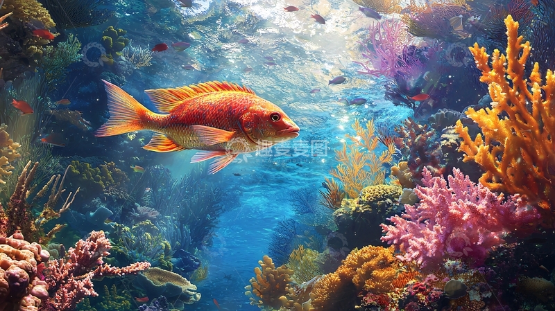 高清大图下载【趣麦麦图】海底珊瑚鱼群生态景观